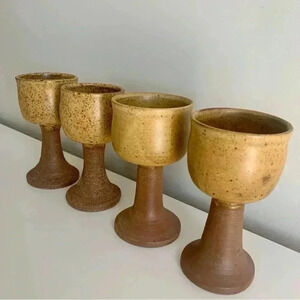Set of vintage ceramic pottery goblets  chalice